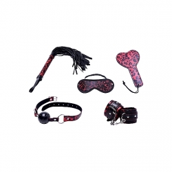 SET 6 PIEZAS BONDAGE LEOPARDO ROJO