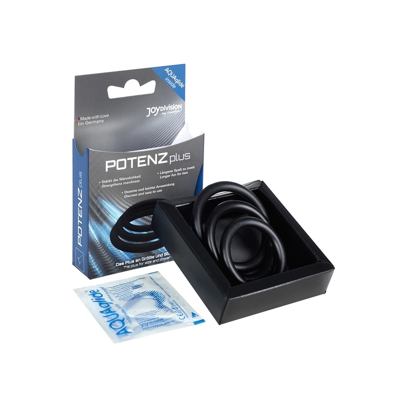 POTENZPLUS KIT DE 3 ANILLOS PARA EL PENE (S, M, L) - NEGRO