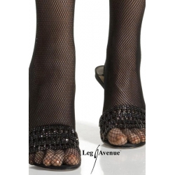 LEG AVENUE MEDIAS DE REJILLA NEGRA CON DETALLE SUPERIOR DE ENCAJE Y LAZO