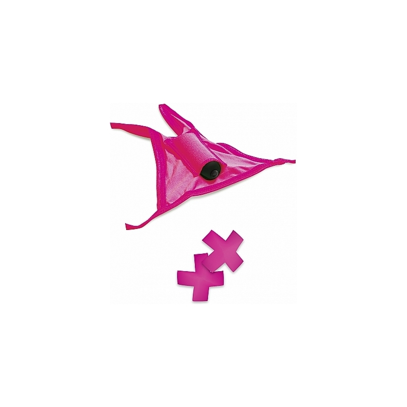 NEON CONJUNTO DE TANGA VIBRADOR Y PASTIES ROSA