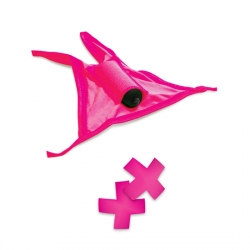 NEON CONJUNTO DE TANGA VIBRADOR Y PASTIES ROSA