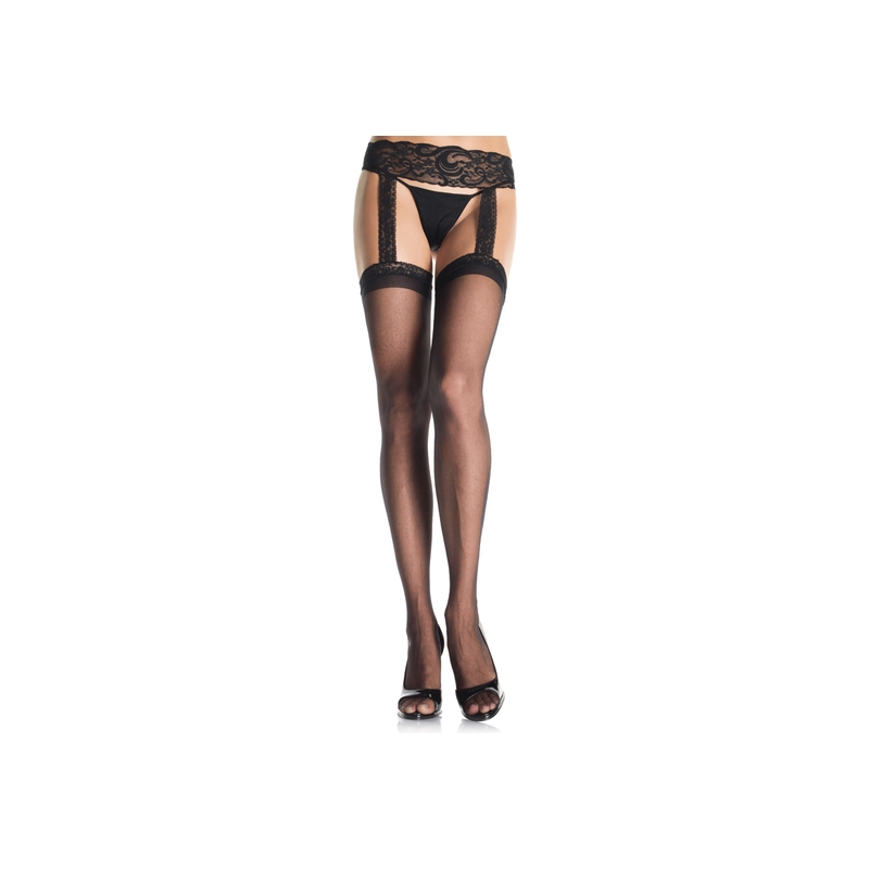 LEG AVENUE MEDIAS NEGRAS CON LIGUERO DE ENCAJE ADJUNTO PLUS