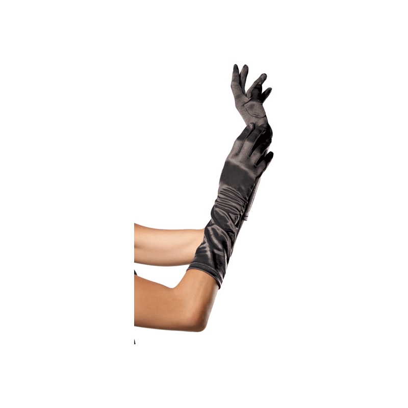 LEG AVENUE GUANTES SATINADOS DE COLOR NEGRO