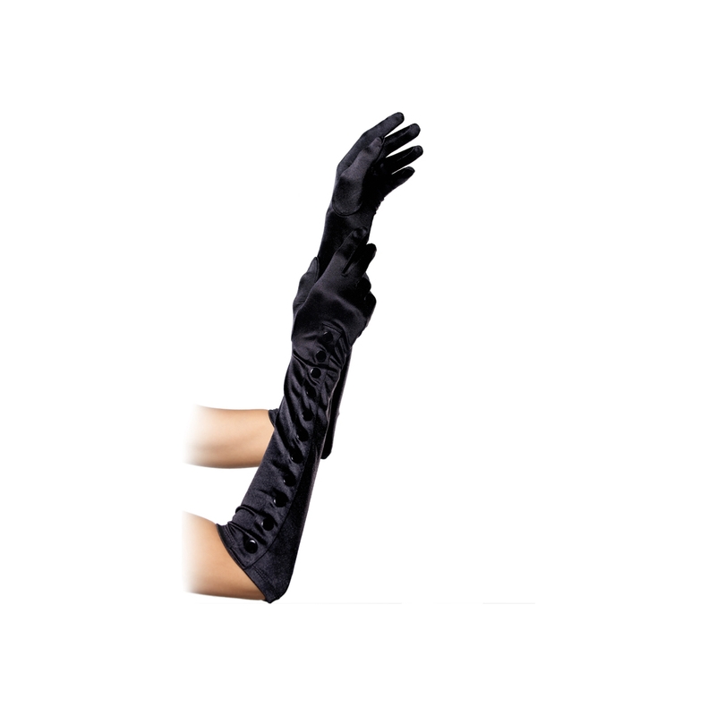 LEG AVENUE GUANTES EXTRA LARGOS NEGROS CON BOTONES