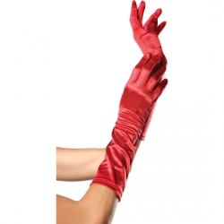 LEG AVENUE GUANTES SATINADOS DE COLOR ROJO