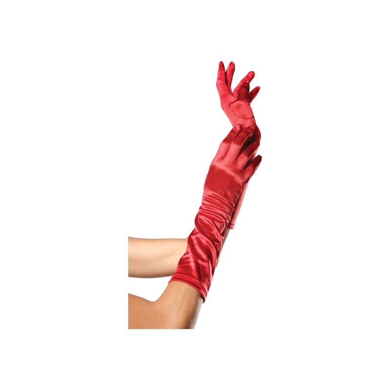 LEG AVENUE GUANTES SATINADOS DE COLOR ROJO