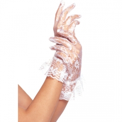 LEG AVENUE GUANTES DE ENCAJE CON VOLANTE BLANCOS