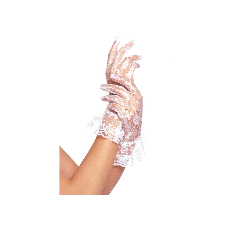 LEG AVENUE GUANTES DE ENCAJE CON VOLANTE BLANCOS