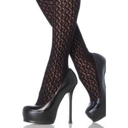 LEG AVENUE CALCETINES ALTOS DE CROCHET NEGRO