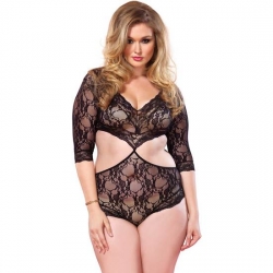 LEG AVENUE TEDDY ENCAJE FLORAL CON ESCOTE PROFUNDO SIMULANDO DOS PIEZAS