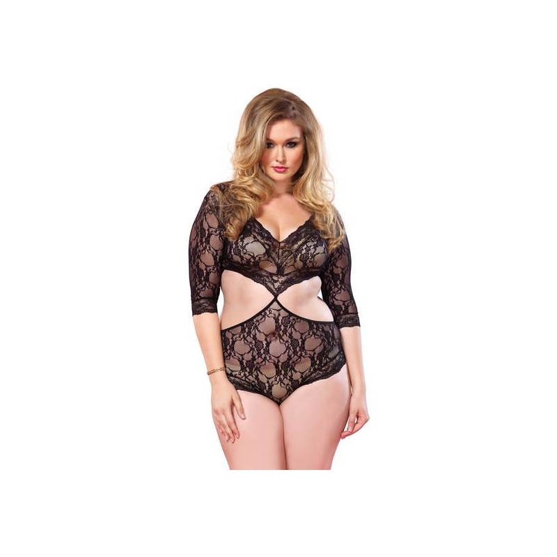 LEG AVENUE TEDDY ENCAJE FLORAL CON ESCOTE PROFUNDO SIMULANDO DOS PIEZAS