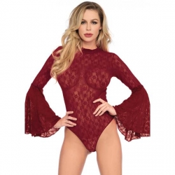 LEG AVENUE BODY DE ENCAJE CON MANGAS CAMPANA ROJO