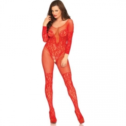 LEG AVENUE VINE LACE AND NET BODYSTOCKING ROJO