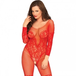 LEG AVENUE VINE LACE AND NET BODYSTOCKING ROJO