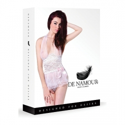 BABYDOLL BLANCO CON LAZO ROSA Y TANGA A JUEGO