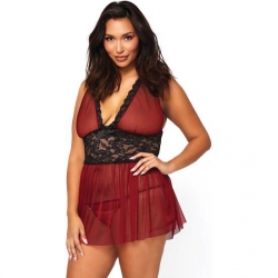 LEG AVENUE CONJUNTO PICARDÍAS BURDEOS BABYDOLL CON TANGA