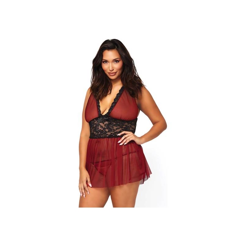 LEG AVENUE CONJUNTO PICARDÍAS BURDEOS BABYDOLL CON TANGA