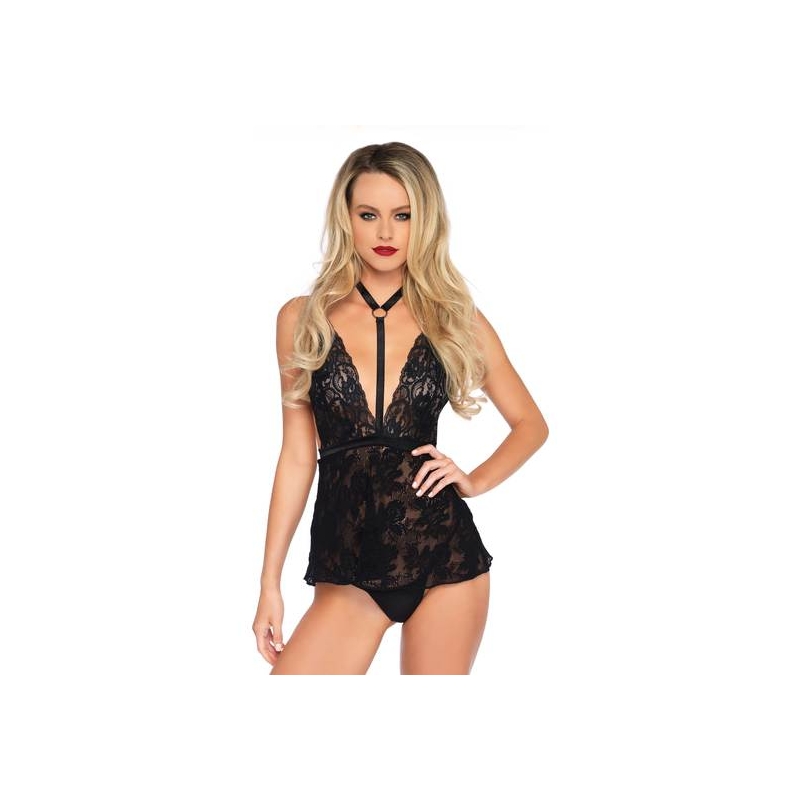 LEG AVENUE PICARDÍAS BABYDOLL NEGRO CON ARNÉS AL CUELLO Y TANGA