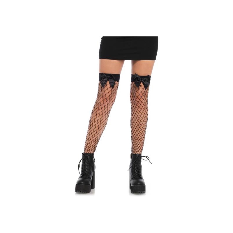 LEG AVENUE MEDIAS AL MUSLO DE RED CON LAZADA - NEGRO