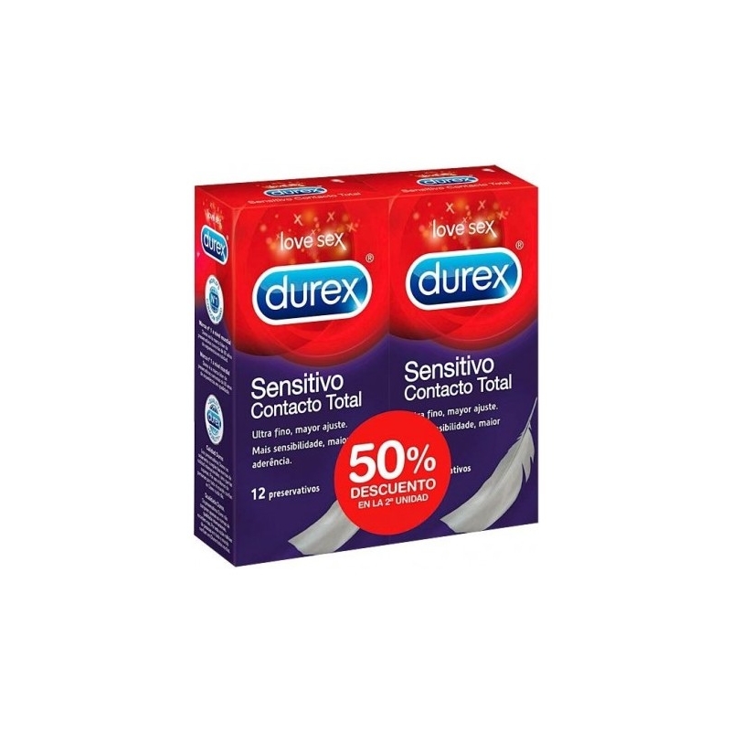 DUREX DUPLO PRESERVATIVOS SENSITIVO CONTACTO TOTAL, 2X12UDS