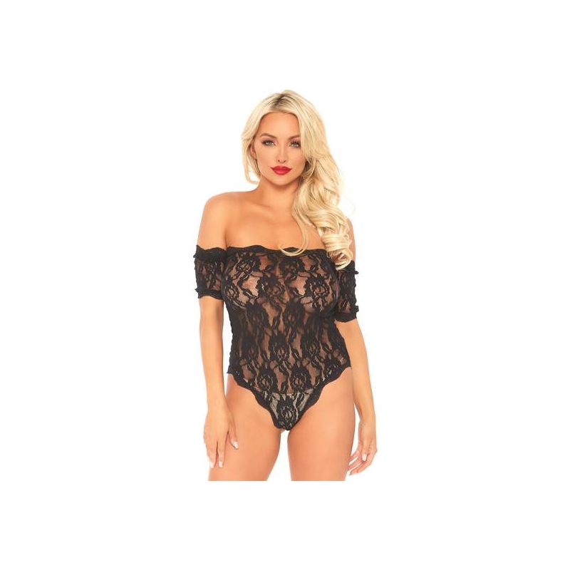 BODY TEDDY DE ENCAJE FLORAL - NEGRO