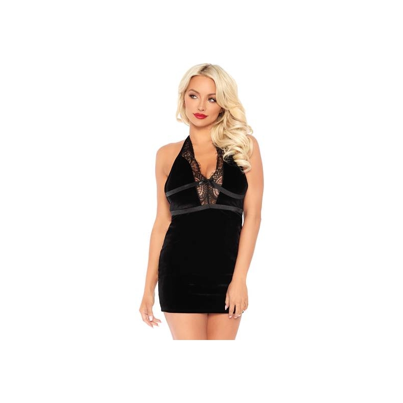 VESTIDO VELVET CON CUELLO HALTER - NEGRO