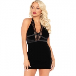 VESTIDO VELVET CON CUELLO HALTER - NEGRO