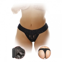 FETISH FANTASY TANGA DE ENCAJE NEGRO CON VIBRADOR PLUS