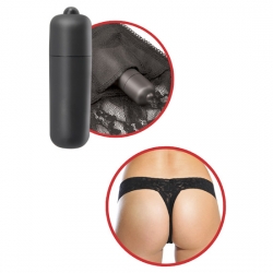 FETISH FANTASY TANGA DE ENCAJE NEGRO CON VIBRADOR PLUS