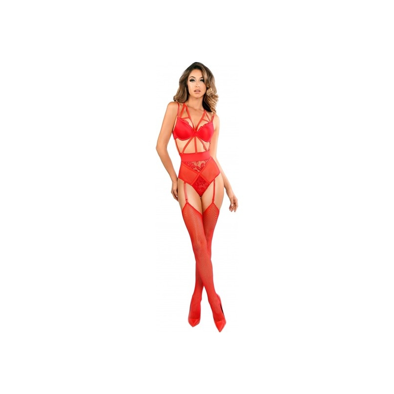 BODY LACE TEDDY DE TIRAS Y ENCAJE - ROJO