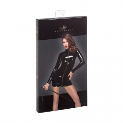 MINI VESTIDO MANGA LARGA PVC - NEGRO