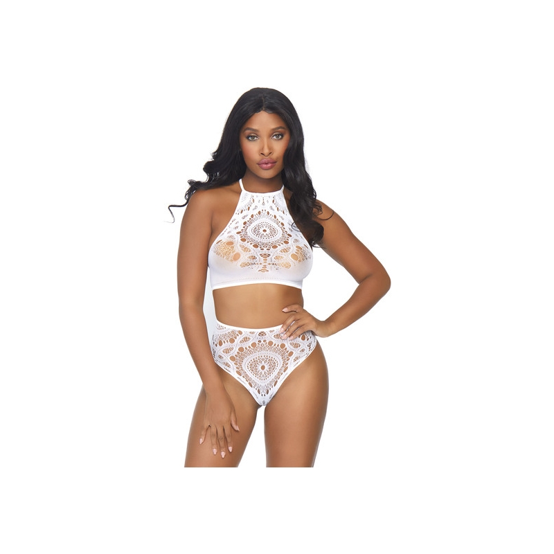 CONJUNTO TOP Y TANGA CROCHET - BLANCO