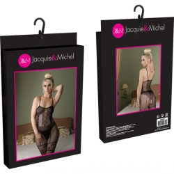 JACQUIE & MICHEL: BABYDOLL DE ENCAJE Y TELA RED NEGRO