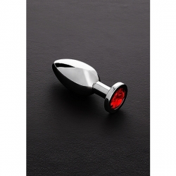 JEWELED BUTT PLUG ACERO INOX MEDIANO - ROJO