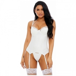 LACED IN MATTE BUSTIER DE CUERO CON LIGUEROS - BLANCO