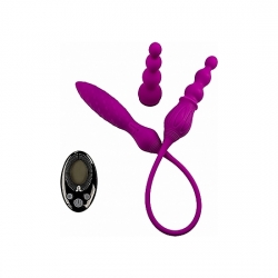 VIBRADOR 2X CON DOBLE PUNTA Y MANDO - MORADO