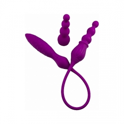 VIBRADOR 2X CON DOBLE PUNTA Y MANDO - MORADO