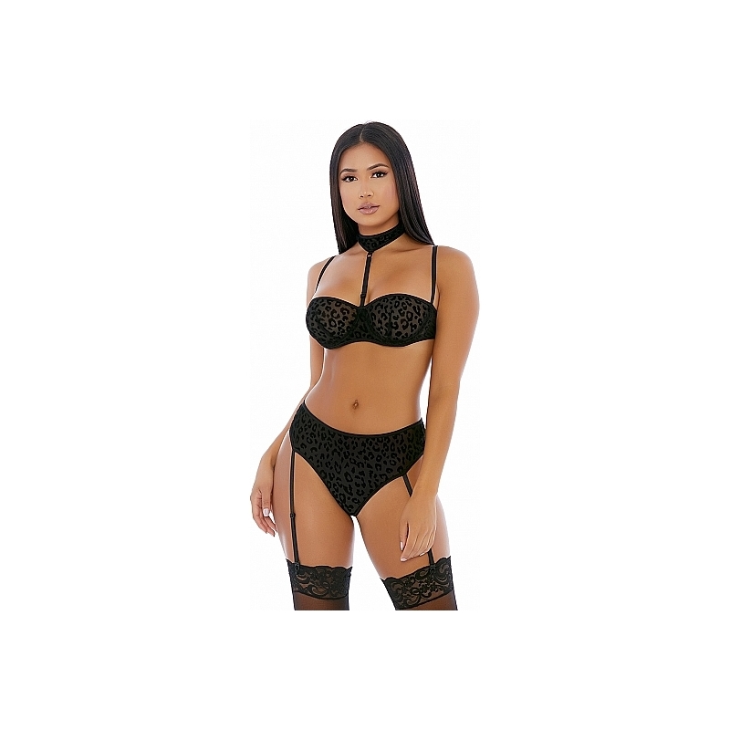 JUEGO DE LENCERIA ON THE PROWL CHOKER NEGRO