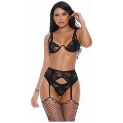 LACED WITH LUST CONJUNTO CON LIGUERO NEGRO