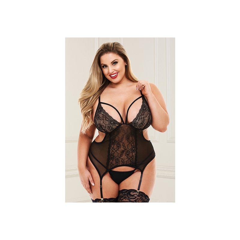 2PC LACE & MESH CHEMISE GARTERSET - BODY ENCAJE CON LIGUERO