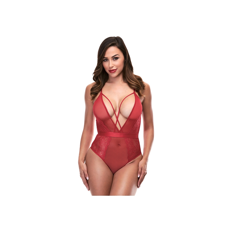 STRAPPY TEDDY WITH DEEP V - BODY V ROJO