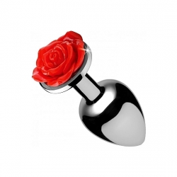 PLUG ANAL METAL GRANDE CON ROSA ROJA