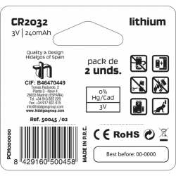 PILA LITIO BOTÓN CR2032 3V PACK 2