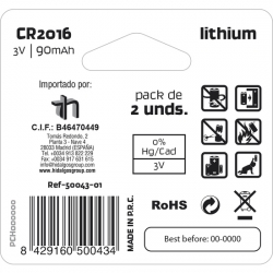 PILA LITIO BOTÓN CR2016 3V PACK 2