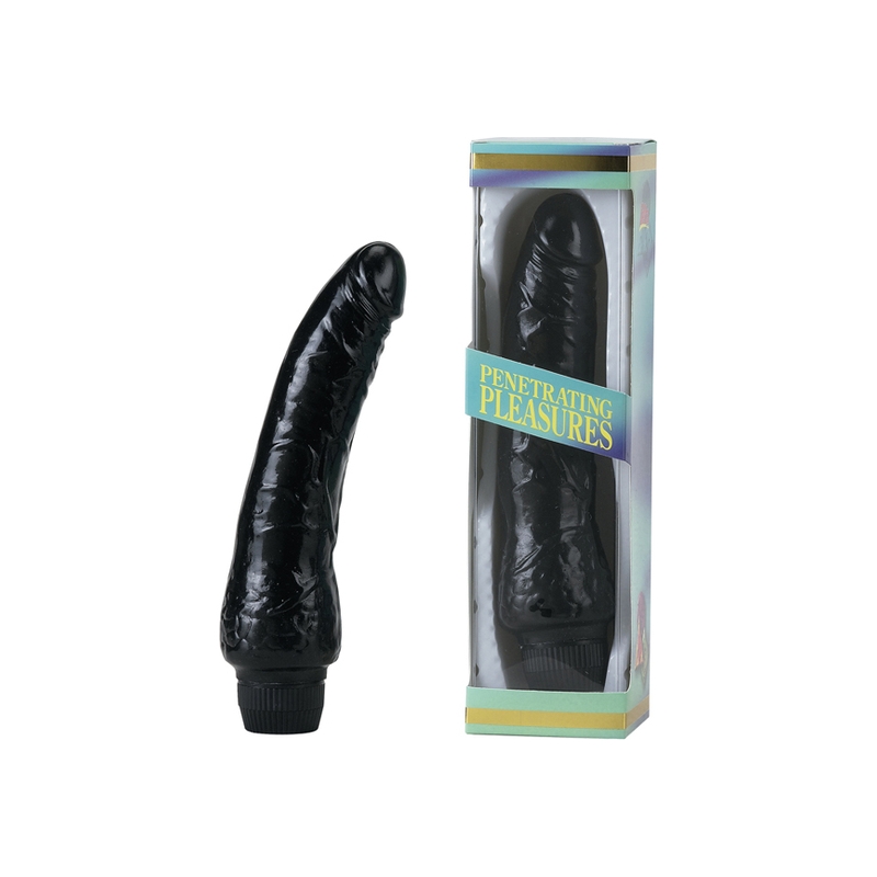 VINIL P-SHAPE VIBRATOR BLACK PENE 20 CM.